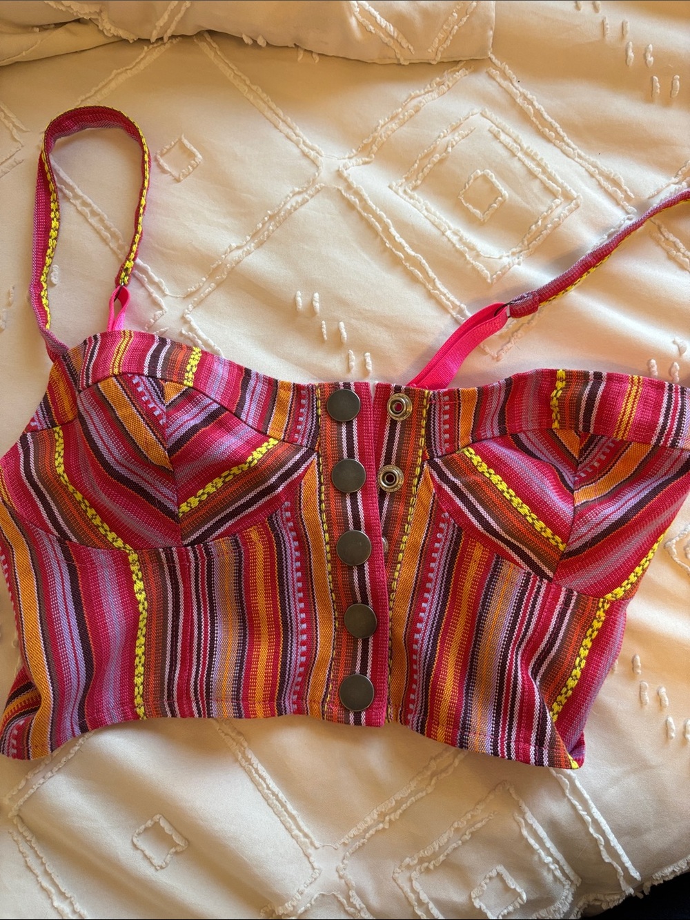 Striped Pink Multi-Color Bustier Crop Top